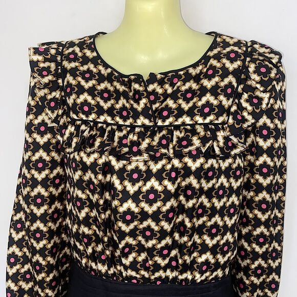 Milly  Of New York Black and Cream Silk Patterned Mini Dress Sz 6 - Picture 2 of 7